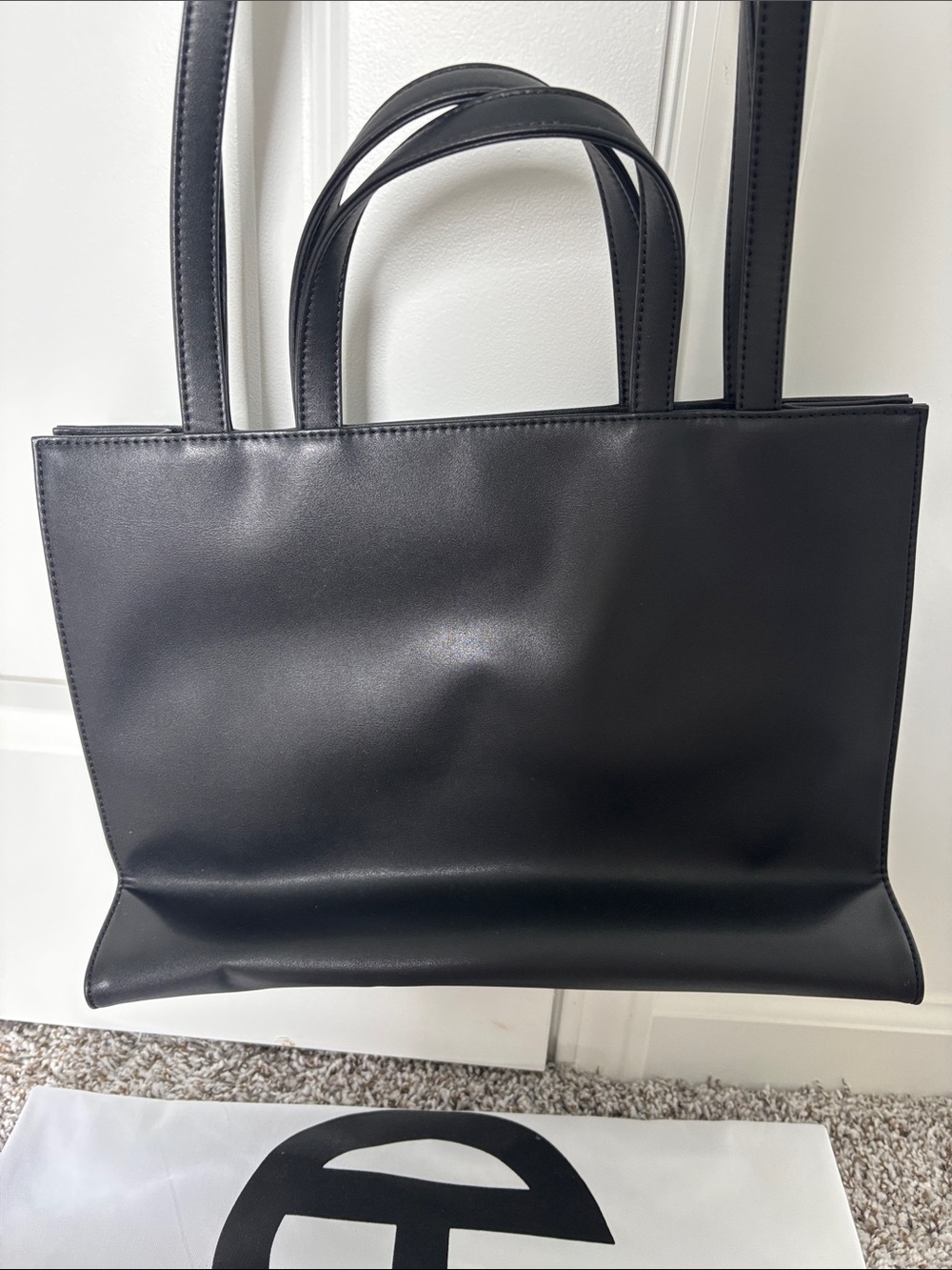 LIKE NEW! Telfar Medium Black Tote with Embossed Logo - Picture 4 of 11